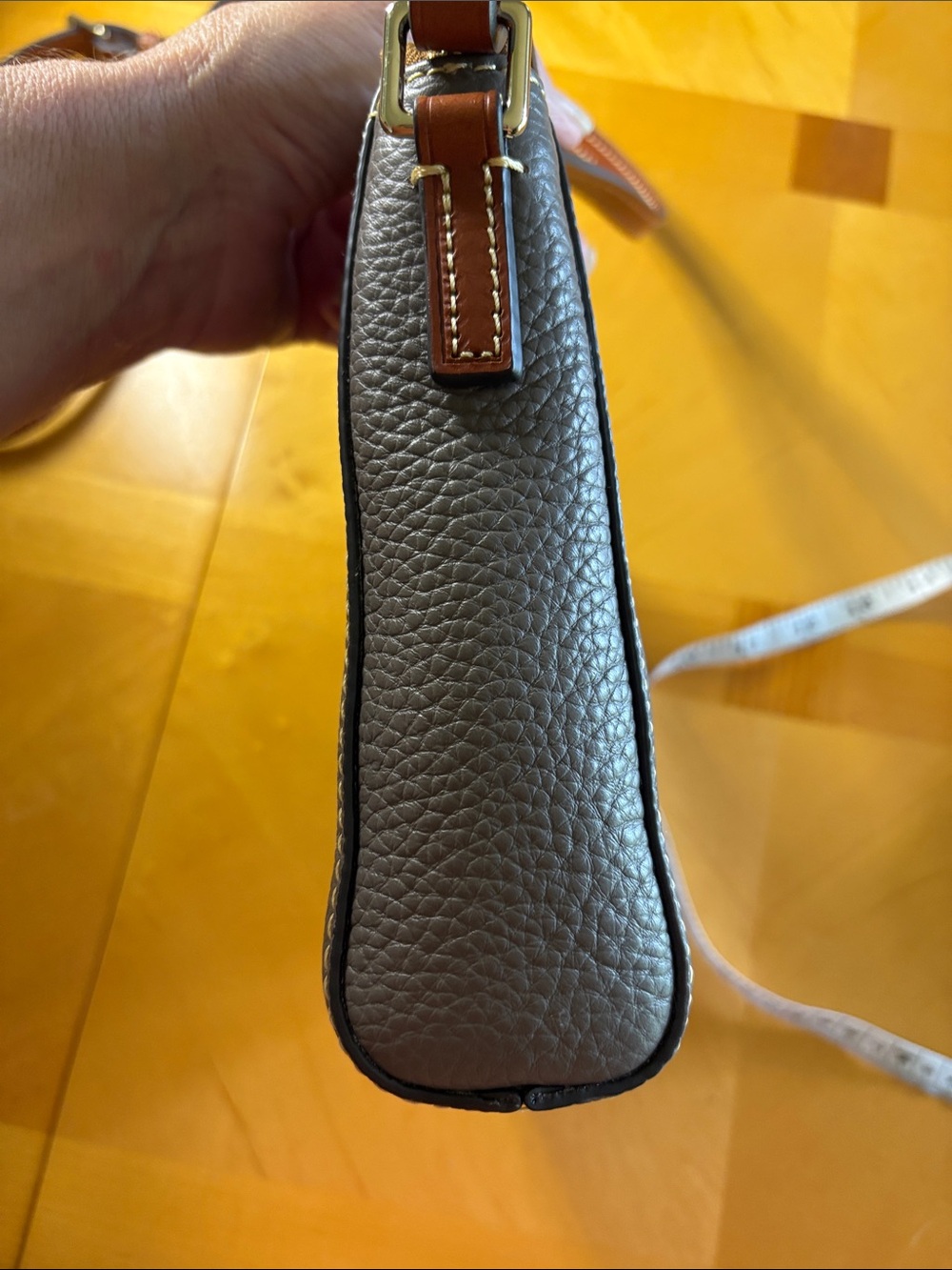 Dooney & Bourke Pebble Leather Crossbody in Taupe with Brown Trim - Picture 6 of 9